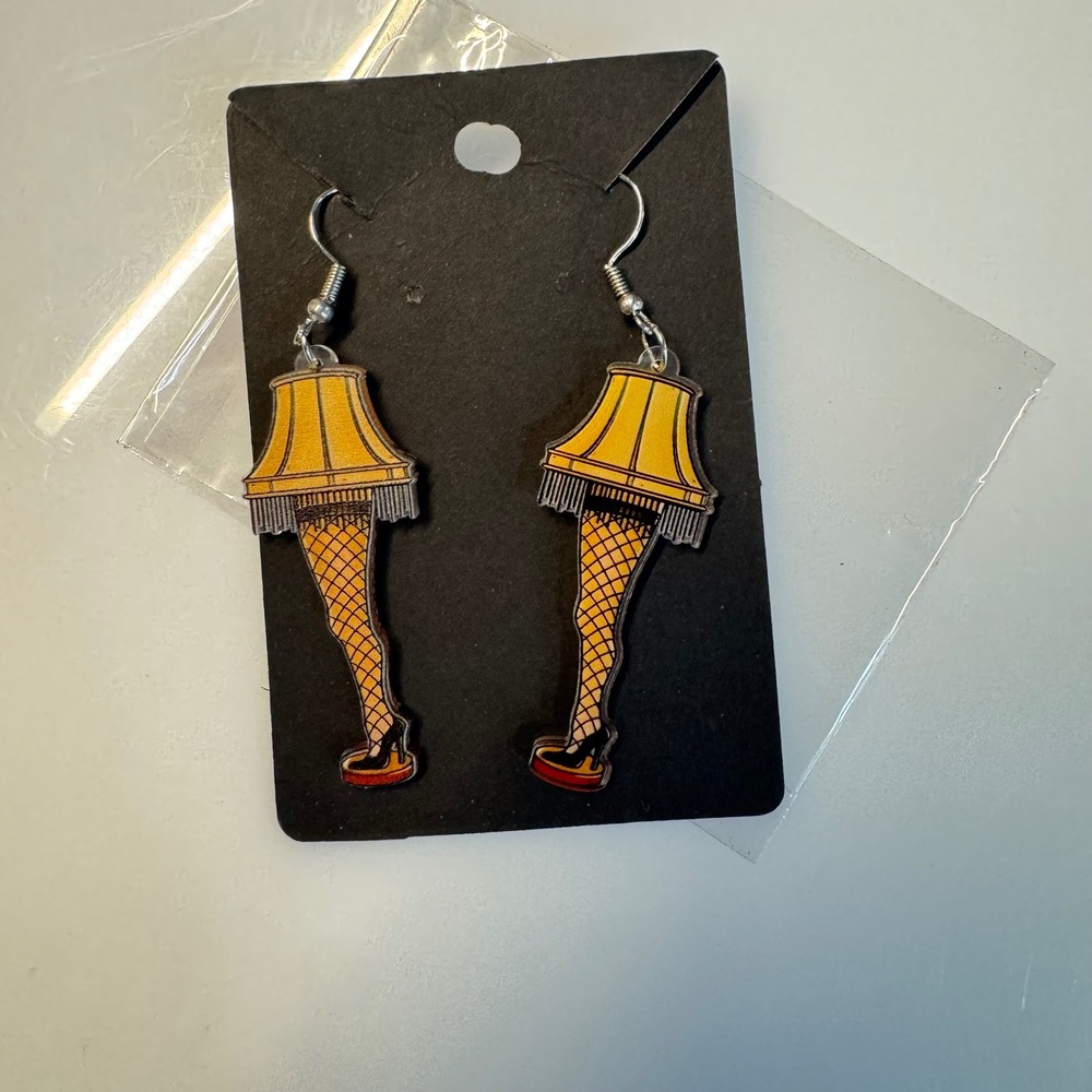 Christmas Leg Lamp Fishnet Dangle Earrings - New